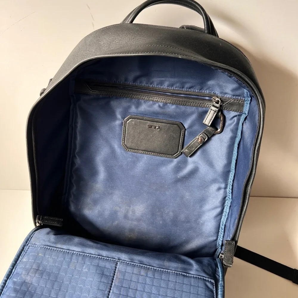 Tumi Morley Backpack Carbon Fiber Black Leather Buckle Laptop Travel Bag